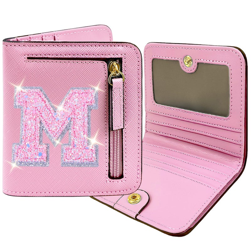 COSHAYSOO Initial Letter Wallet Small RFID Blocking Birthday Appreciation Christmas Valentines Gifts for Sister Teenager Girls Women Tween Preteen Preppy Trendy Cute Stuff Travel Essentials Pink M - Image 1